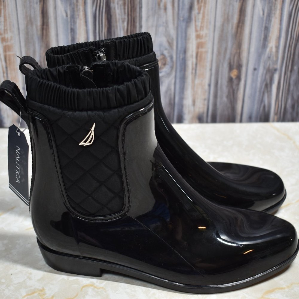 Nautica Black Quilted Sherlyn Rain Boots Sz 9